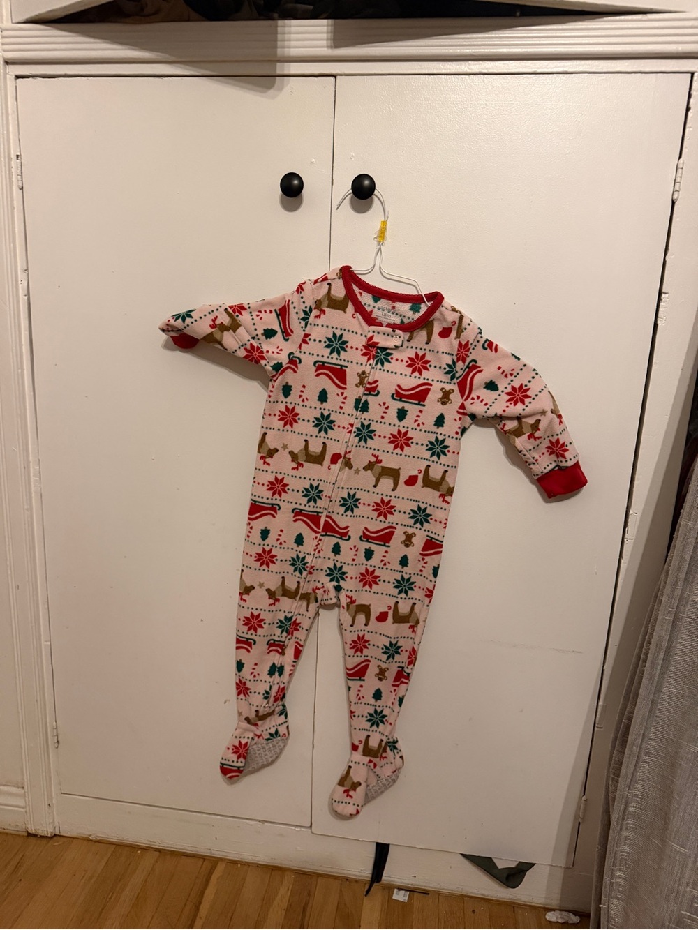 Carter's Cream Holiday Reindeer Footed One-Piece with Red Trim